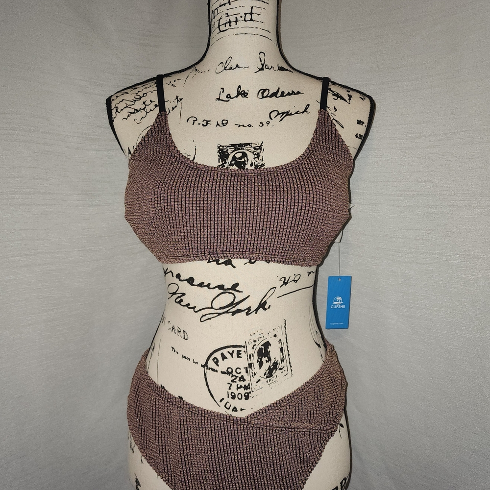 Cupshe Brown Ribbed Knit Bikini Set